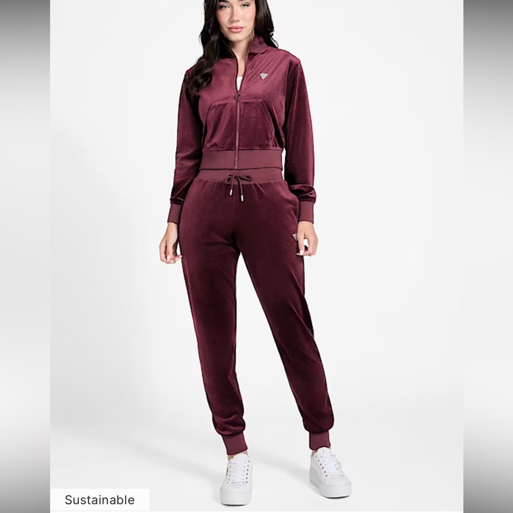 NWT Guess Women Eco Couture Full-Zip Velvet Sweatsuit - Pants & Jacket - Medium